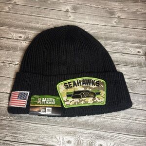 New Era Seahawks Black Camo Patch Beanie